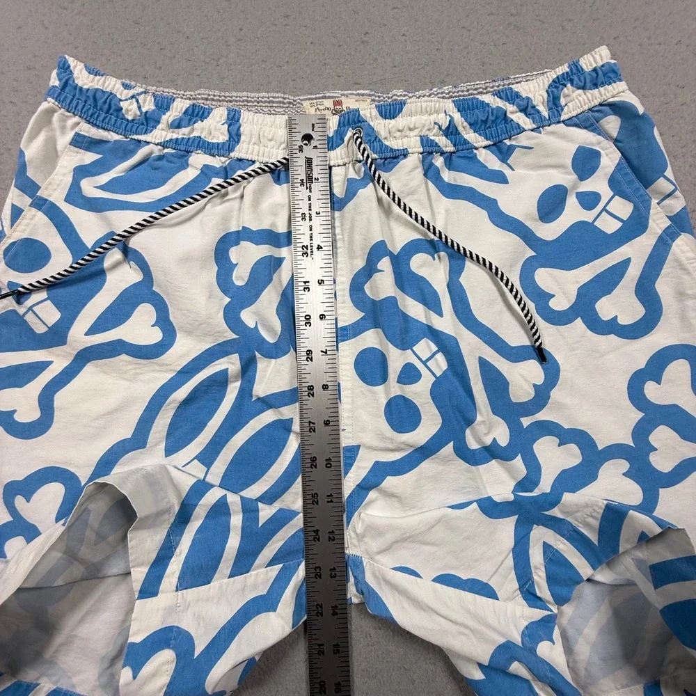 Psycho Bunny Mens Swim Trunks Blue White Skull Bunny Graphic Shorts Large